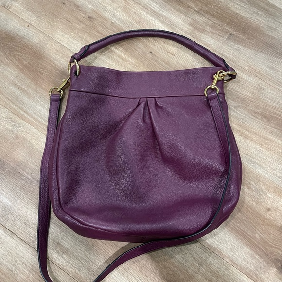Marc Jacobs Satchel Grained Hobo Purse Bag Crossbody Shoulder Purple Leather - Picture 6 of 7